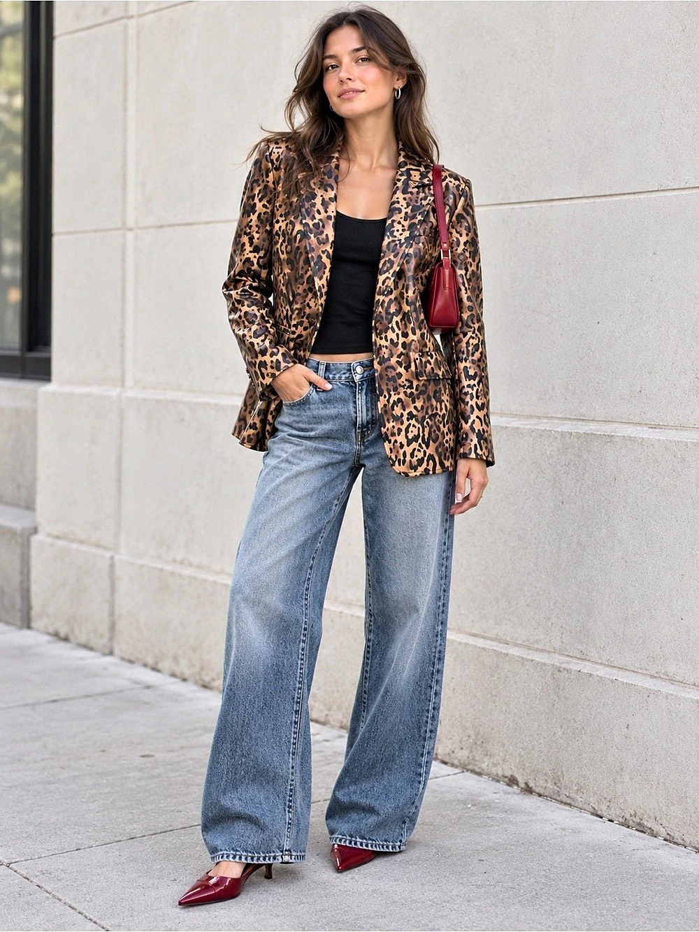 NWT Cinq à Sept Leopard Print Faux Leather Blazer Jacket Size 0